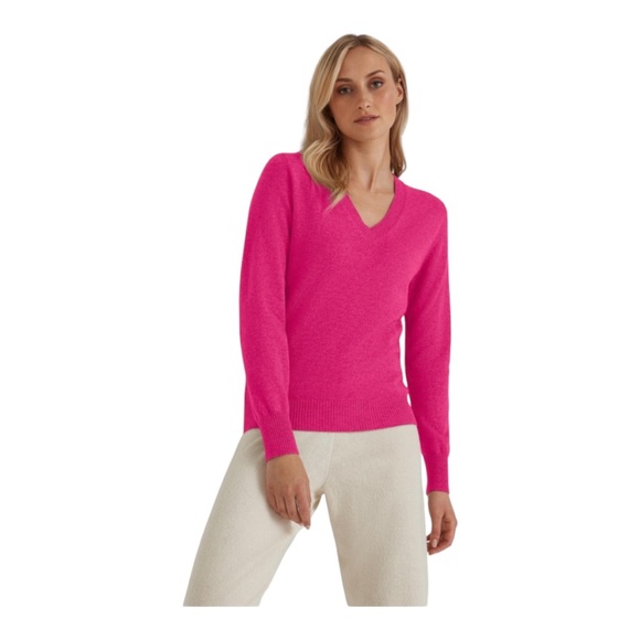 Kinross Cashmere Bright Pink Pullover Vneck Sweater 100% Cashmere Size S - Picture 5 of 6